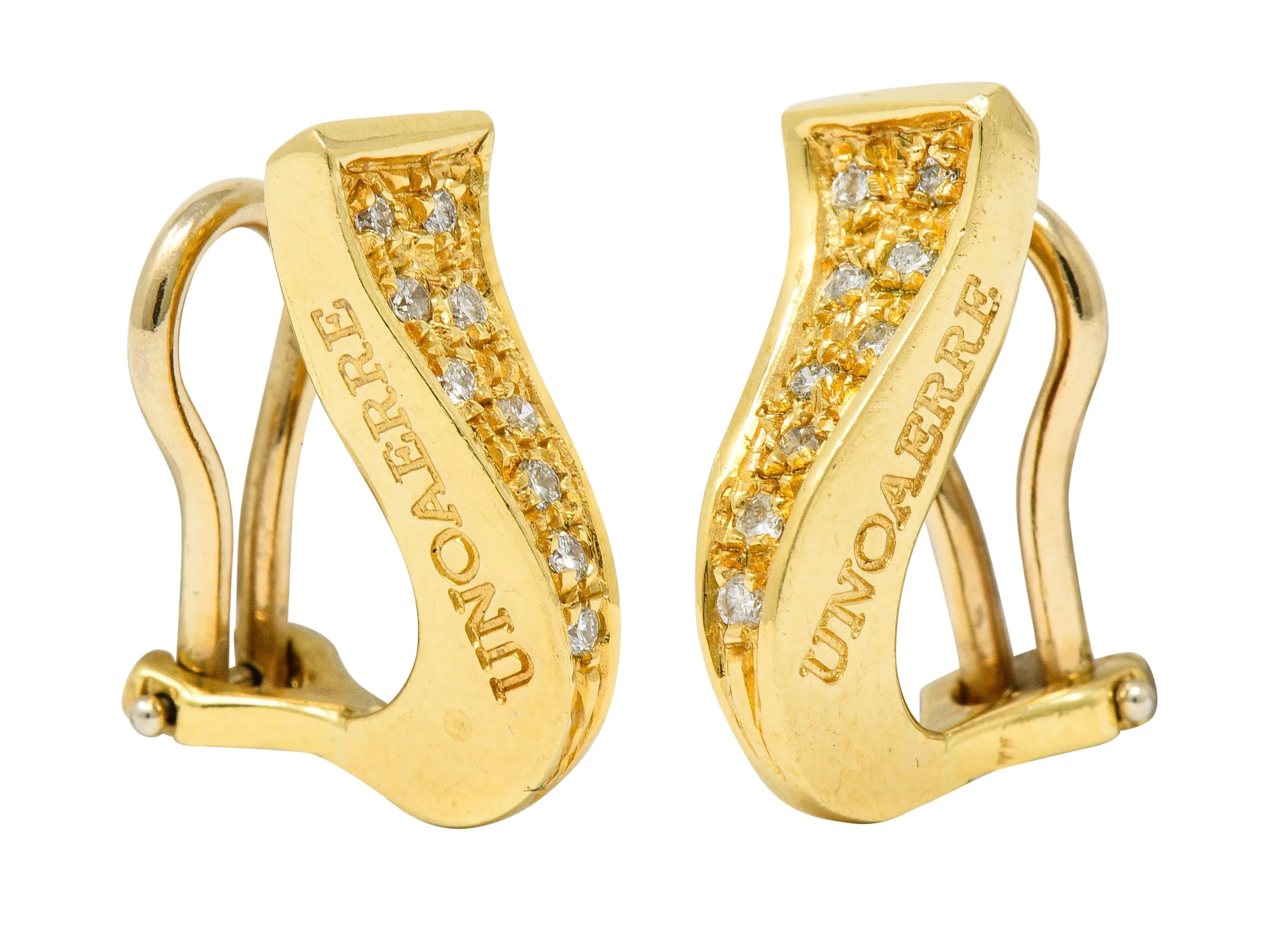 Unoaerre Diamond 18 Karat Gold Italian Huggie Ear-Clip Earrings