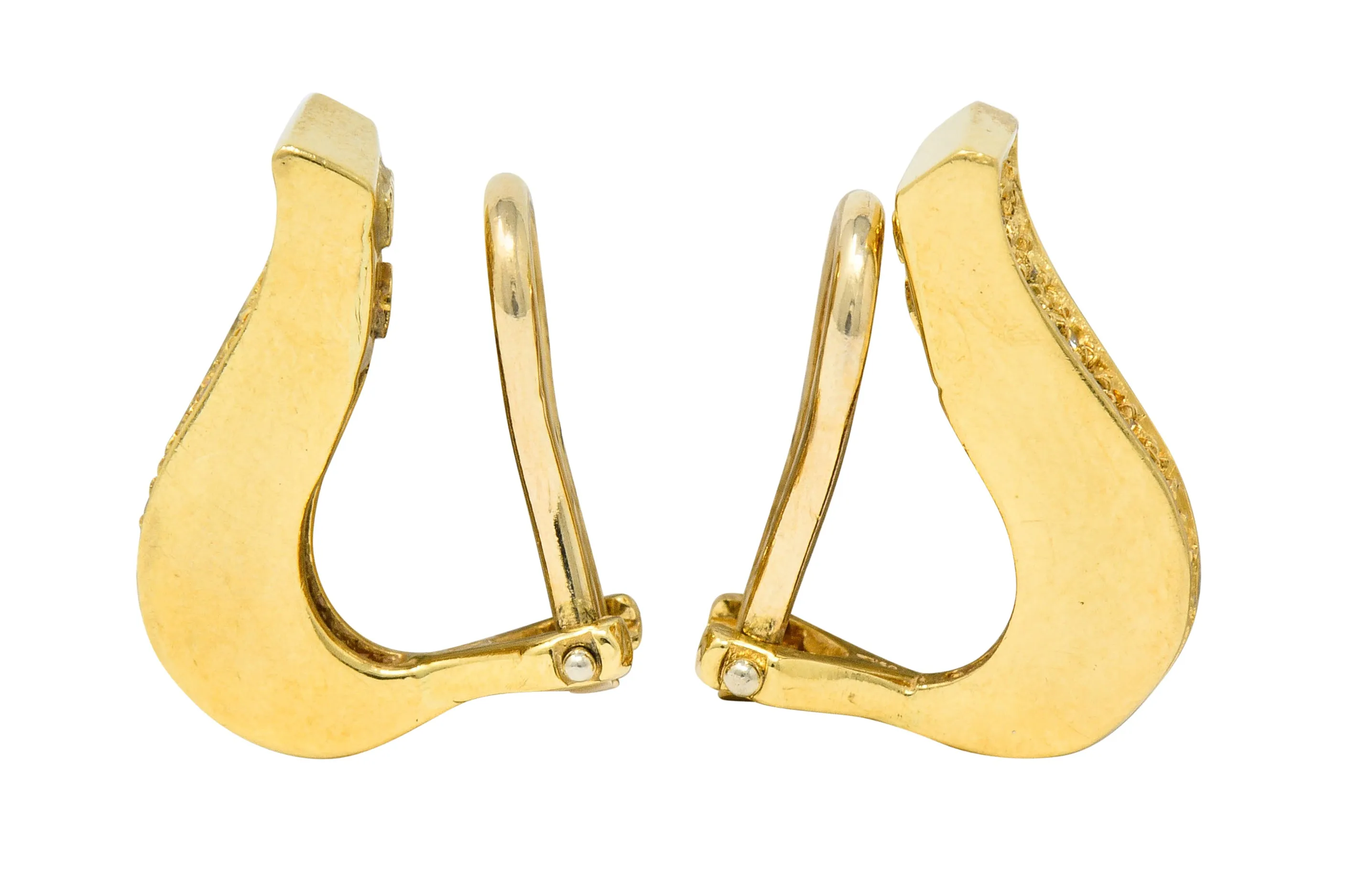 Unoaerre Diamond 18 Karat Gold Italian Huggie Ear-Clip Earrings