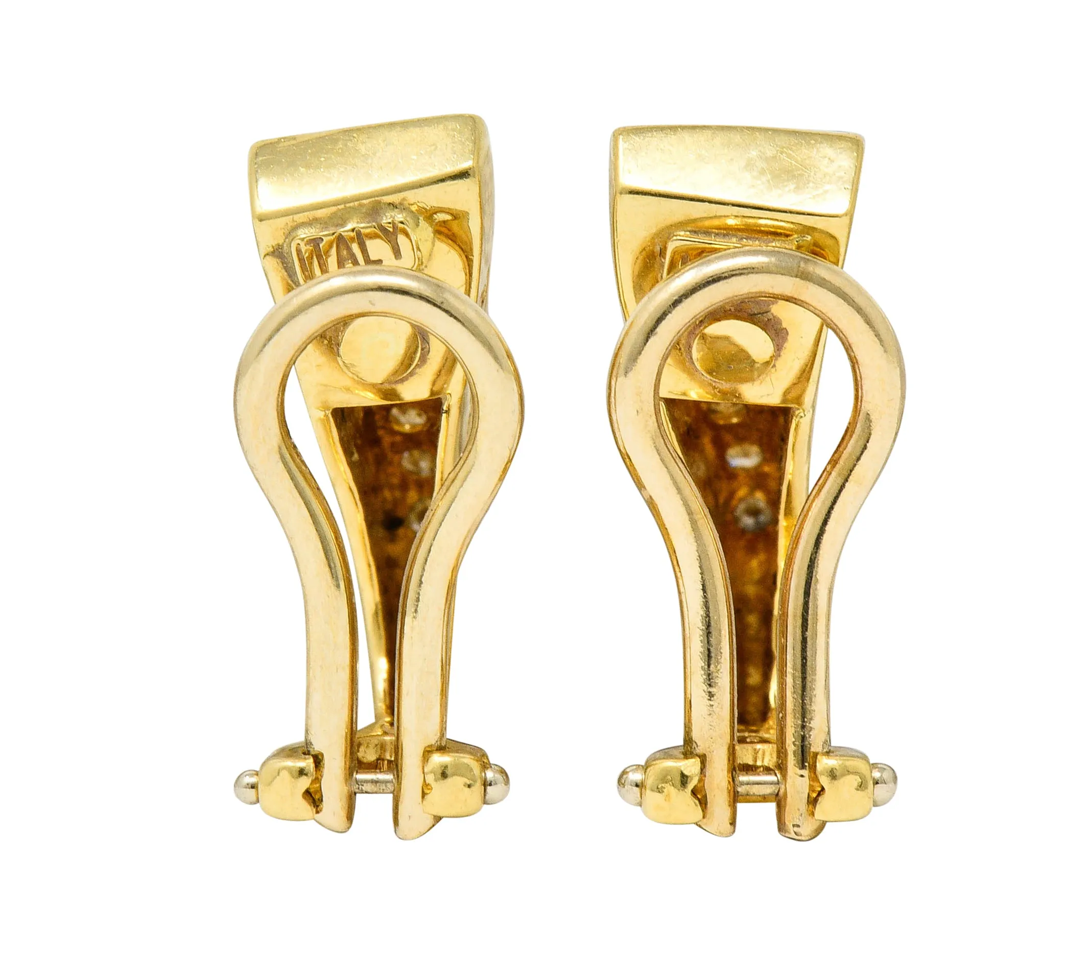 Unoaerre Diamond 18 Karat Gold Italian Huggie Ear-Clip Earrings