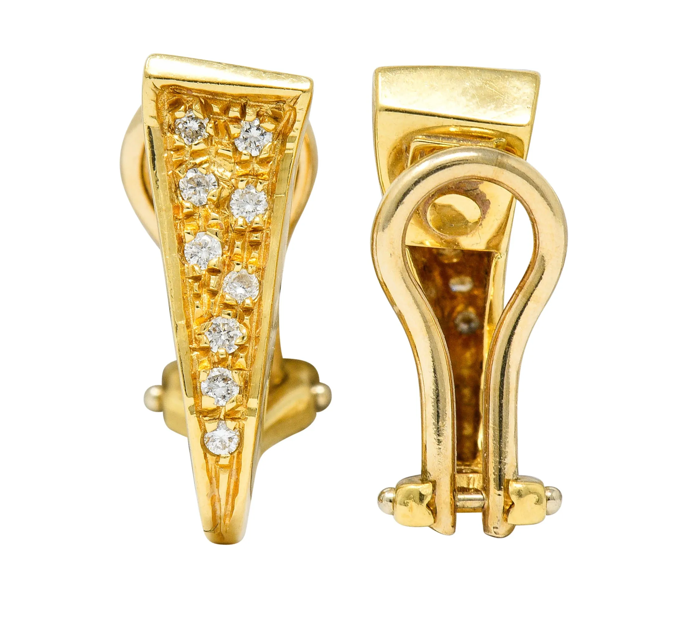 Unoaerre Diamond 18 Karat Gold Italian Huggie Ear-Clip Earrings