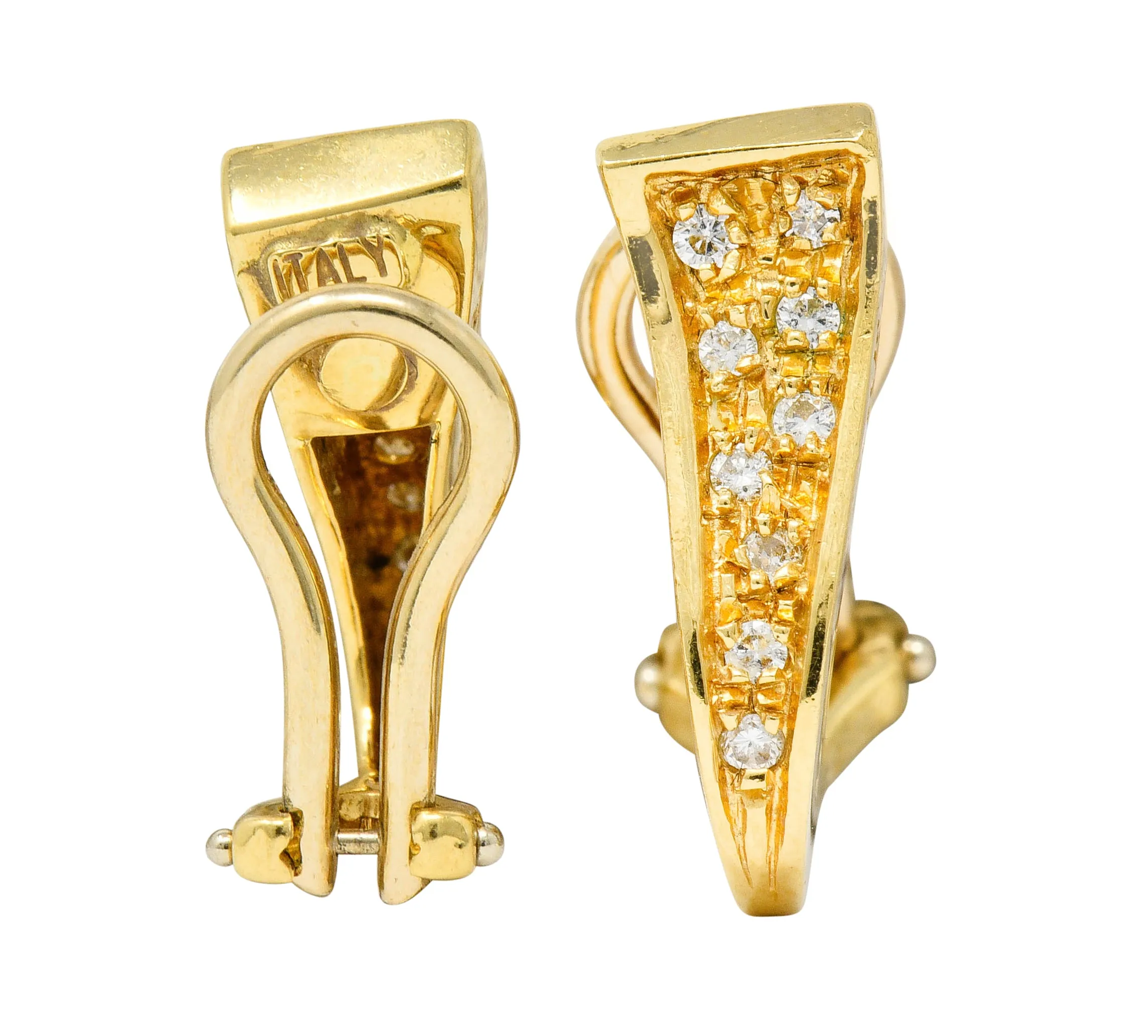 Unoaerre Diamond 18 Karat Gold Italian Huggie Ear-Clip Earrings