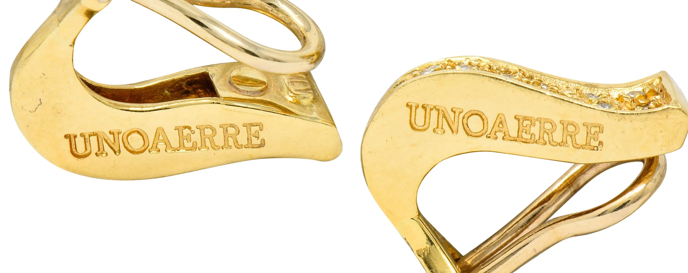 Unoaerre Diamond 18 Karat Gold Italian Huggie Ear-Clip Earrings