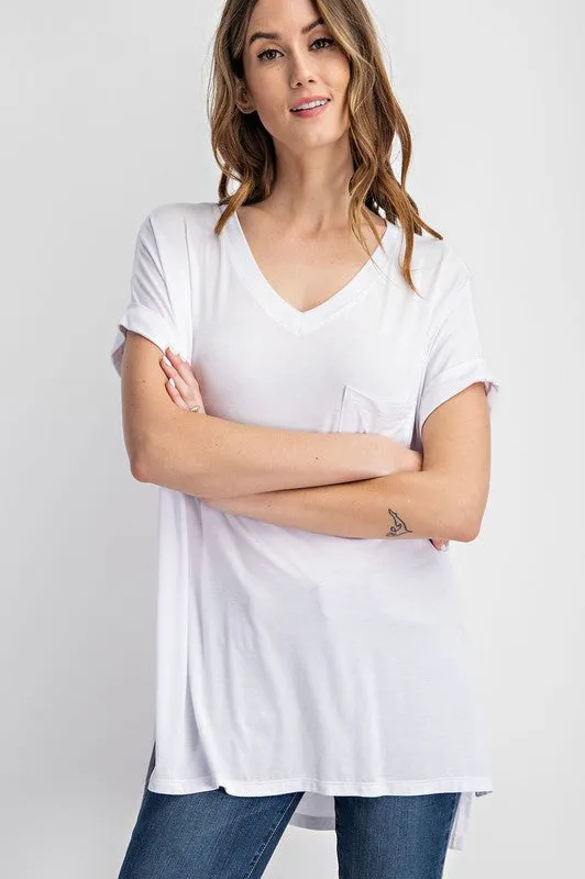 V Neck Basic High-Low Hem Top