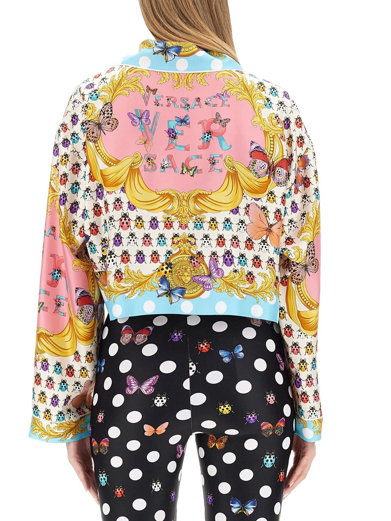 VERSACE  |Dots Casual Style Silk Long Sleeves Party Style Front Button