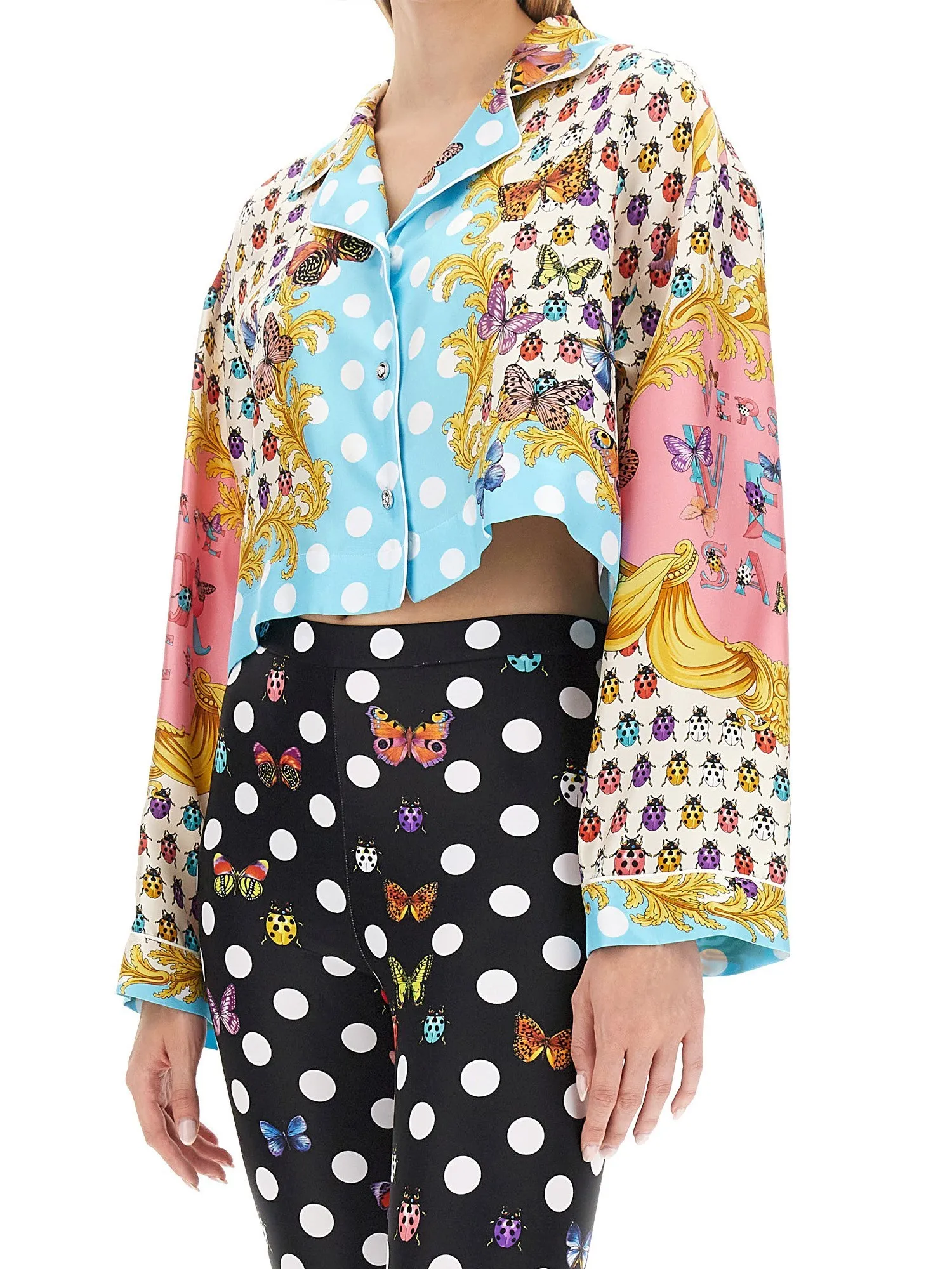 VERSACE  |Dots Casual Style Silk Long Sleeves Party Style Front Button