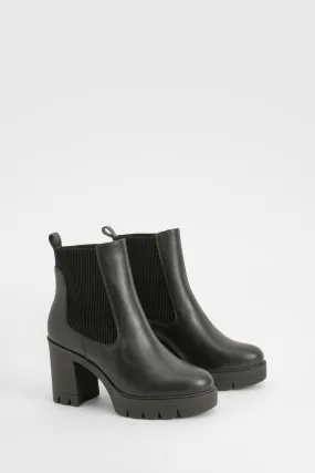 Wide Fit Textured Chunky Heeled Chelsea Boot