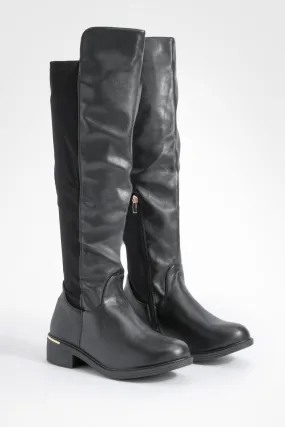 Wide Width Panel Detail Knee High Boot