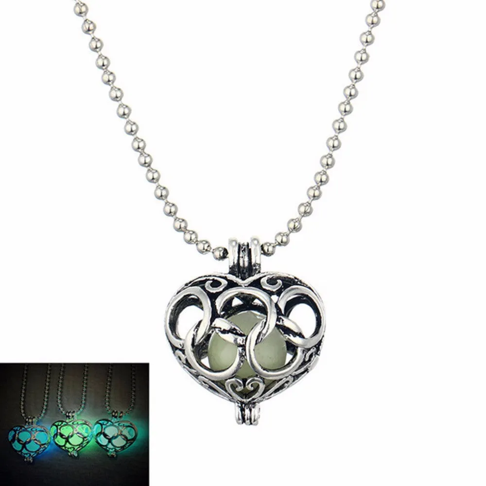 Women Chocker Pendants Necklace Glow In The Dark Locket Hollow Glowing Five Circles Shape Stone Pendant SM6