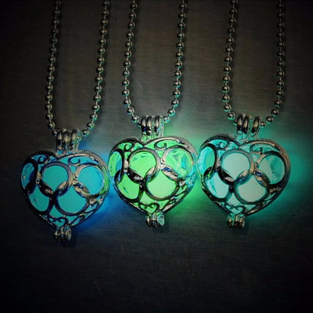 Women Chocker Pendants Necklace Glow In The Dark Locket Hollow Glowing Five Circles Shape Stone Pendant SM6