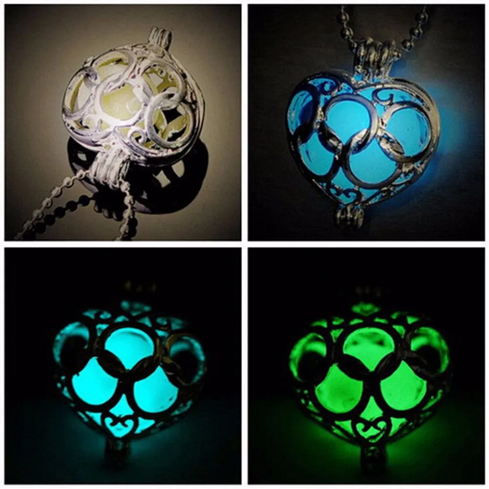 Women Chocker Pendants Necklace Glow In The Dark Locket Hollow Glowing Five Circles Shape Stone Pendant SM6