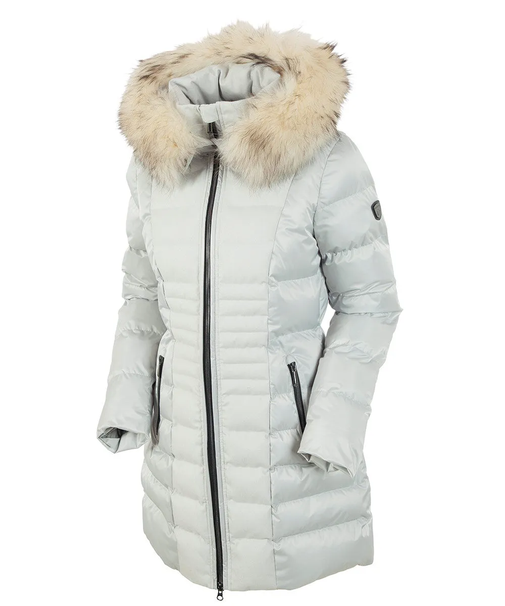 Women's Eva Waterproof Quilted 3/4 Coat With Removable Fur Ruff