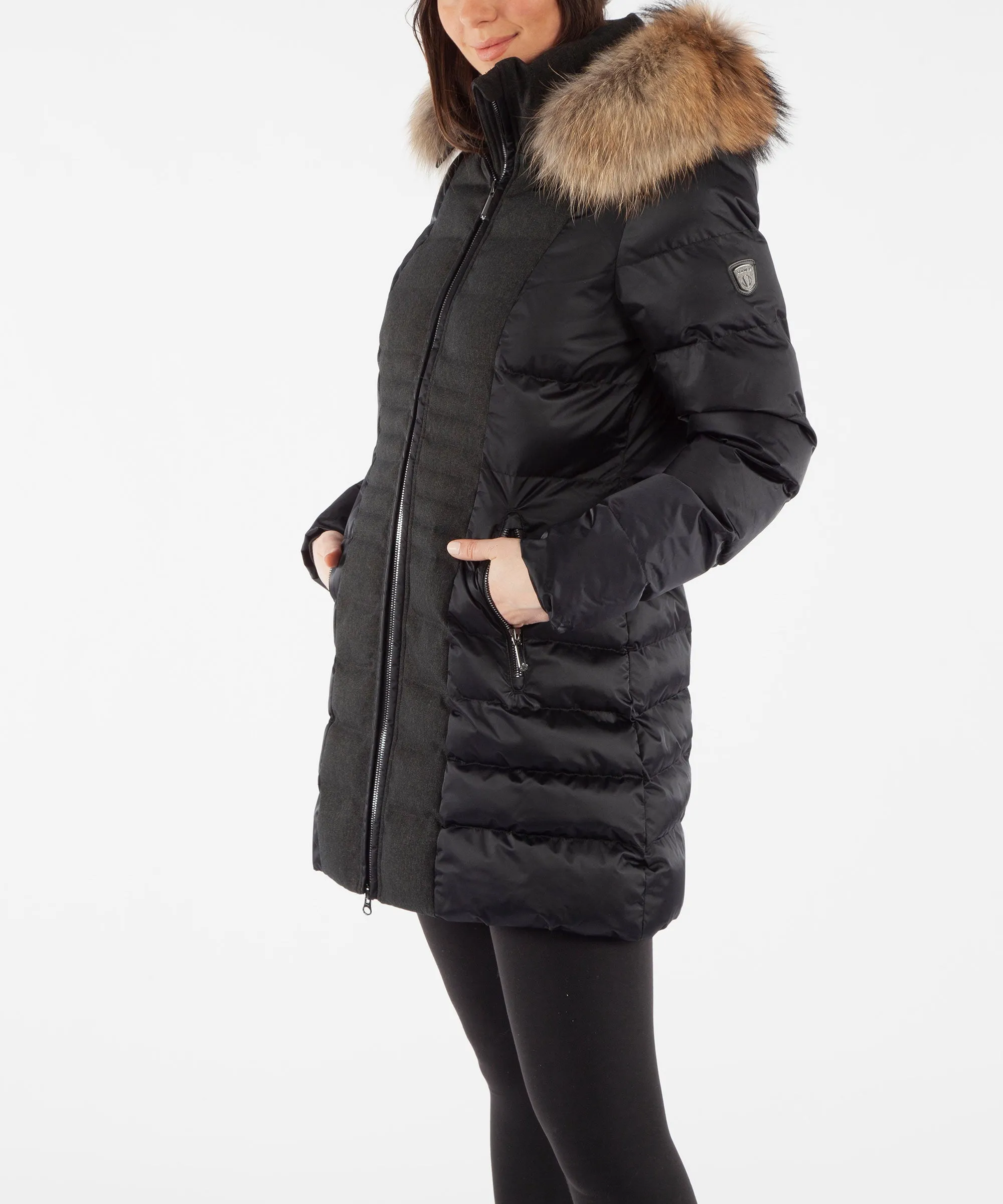 Women's Eva Waterproof Quilted 3/4 Coat With Removable Fur Ruff