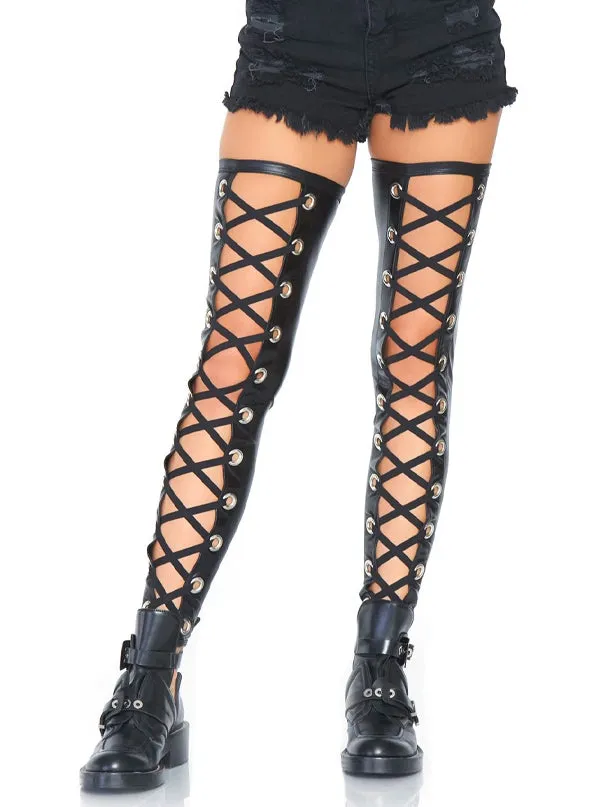 Women's Grommet Wet Look Footless Thigh Highs