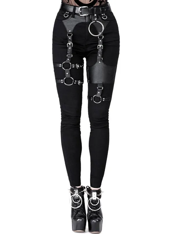 Women's High Waist Harness Skinny Jeans