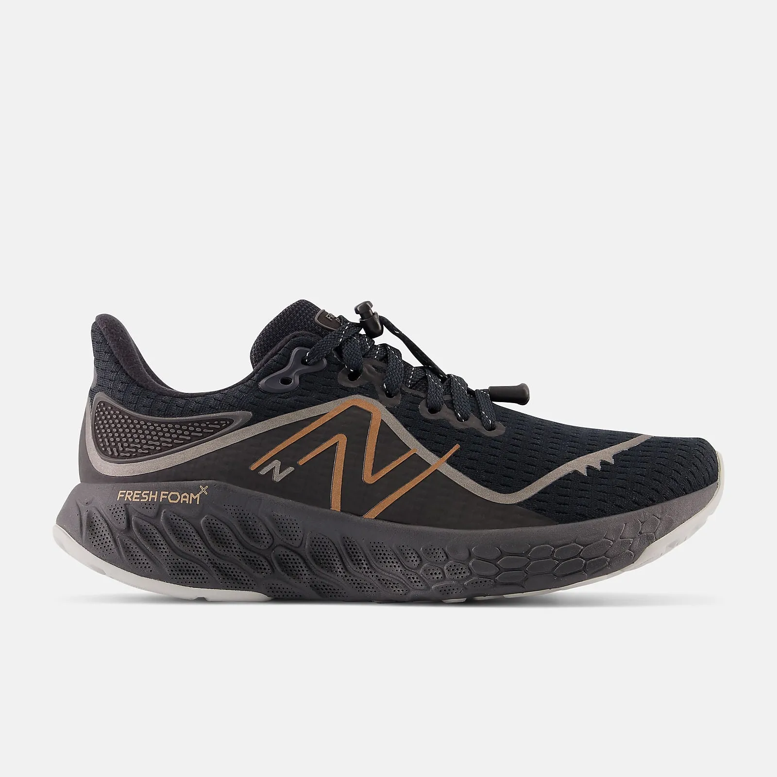 Women's New Balance Fresh Foam X 1080v12 Permafrost, Black/Gold, 6.5 B Medium