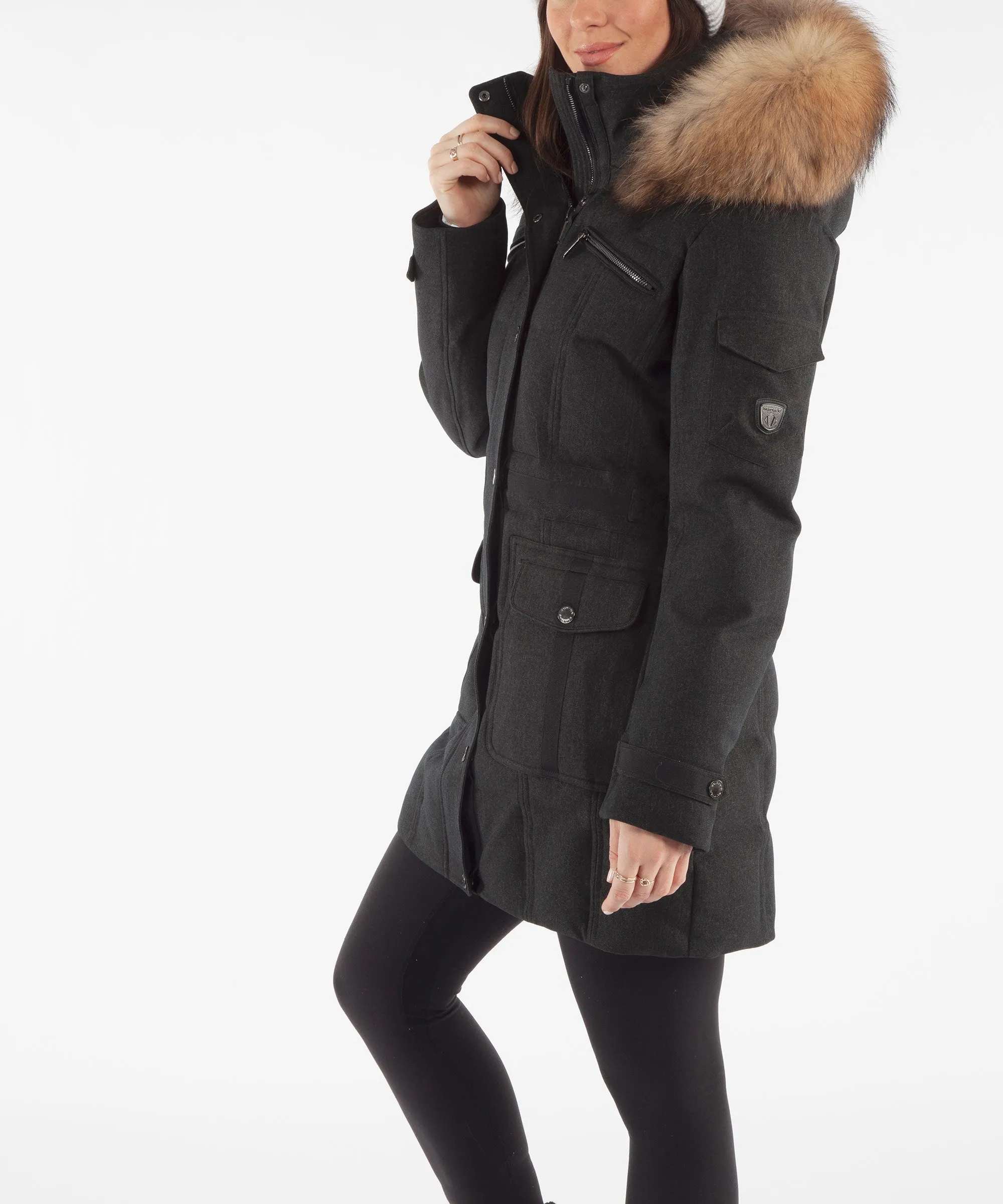 Women's Tanya Quilted 3/4 Coat With Removable Fur Ruff