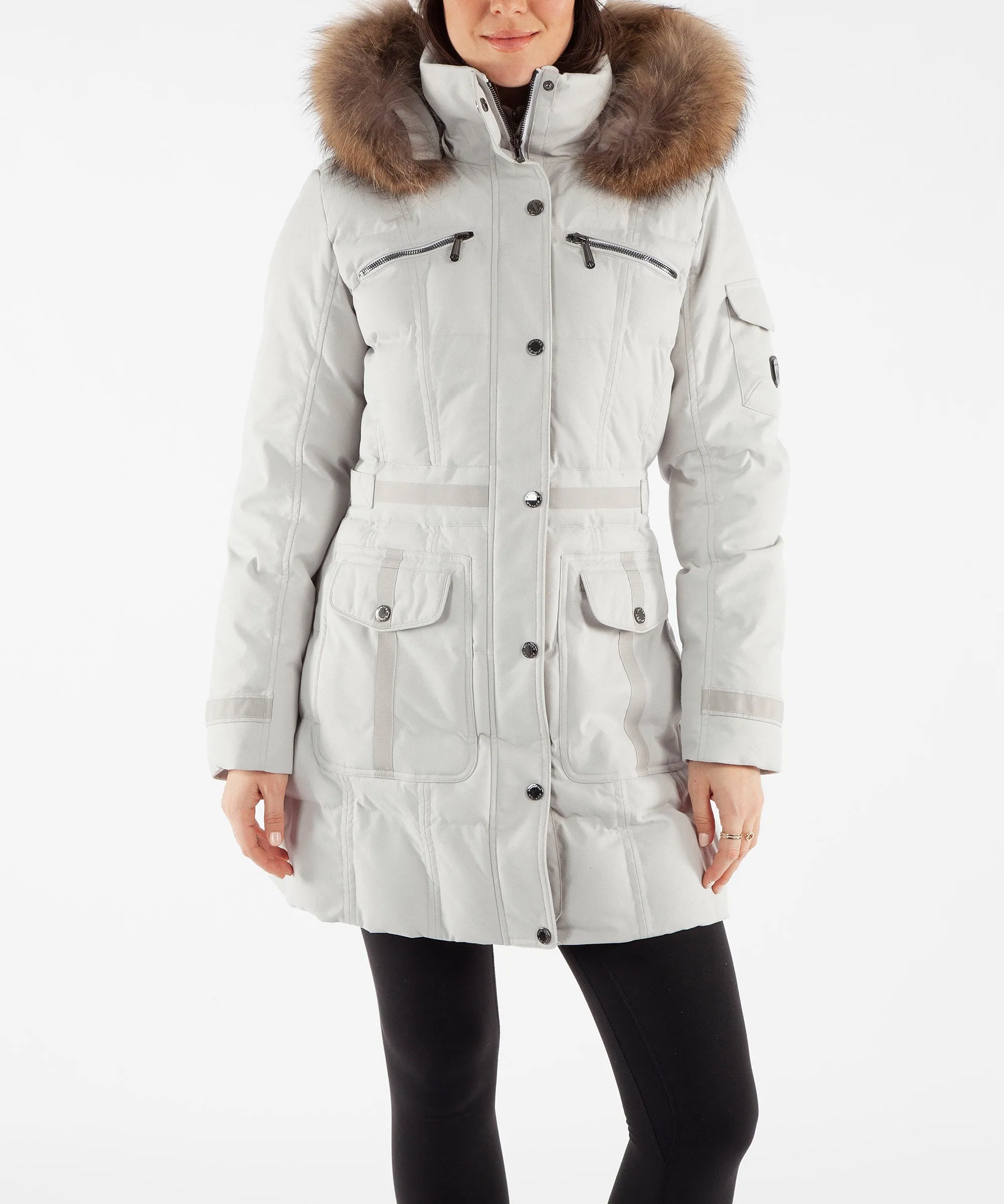 Women's Tanya Quilted 3/4 Coat With Removable Fur Ruff