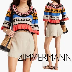 Zimmermann  |Casual Style U-Neck Cropped Plain Cotton Short Sleeves